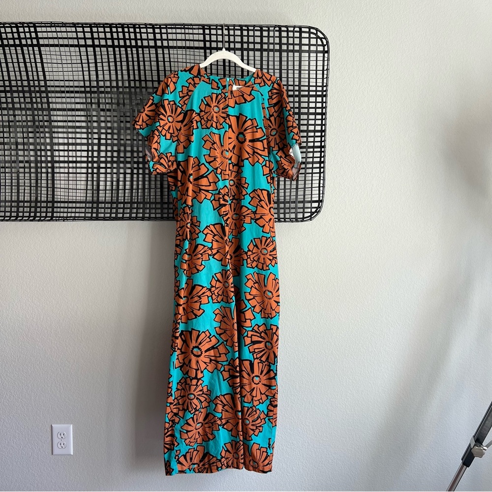 Anthropologie Porridge Effie Turquoise & Orange Floral Jumpsuit